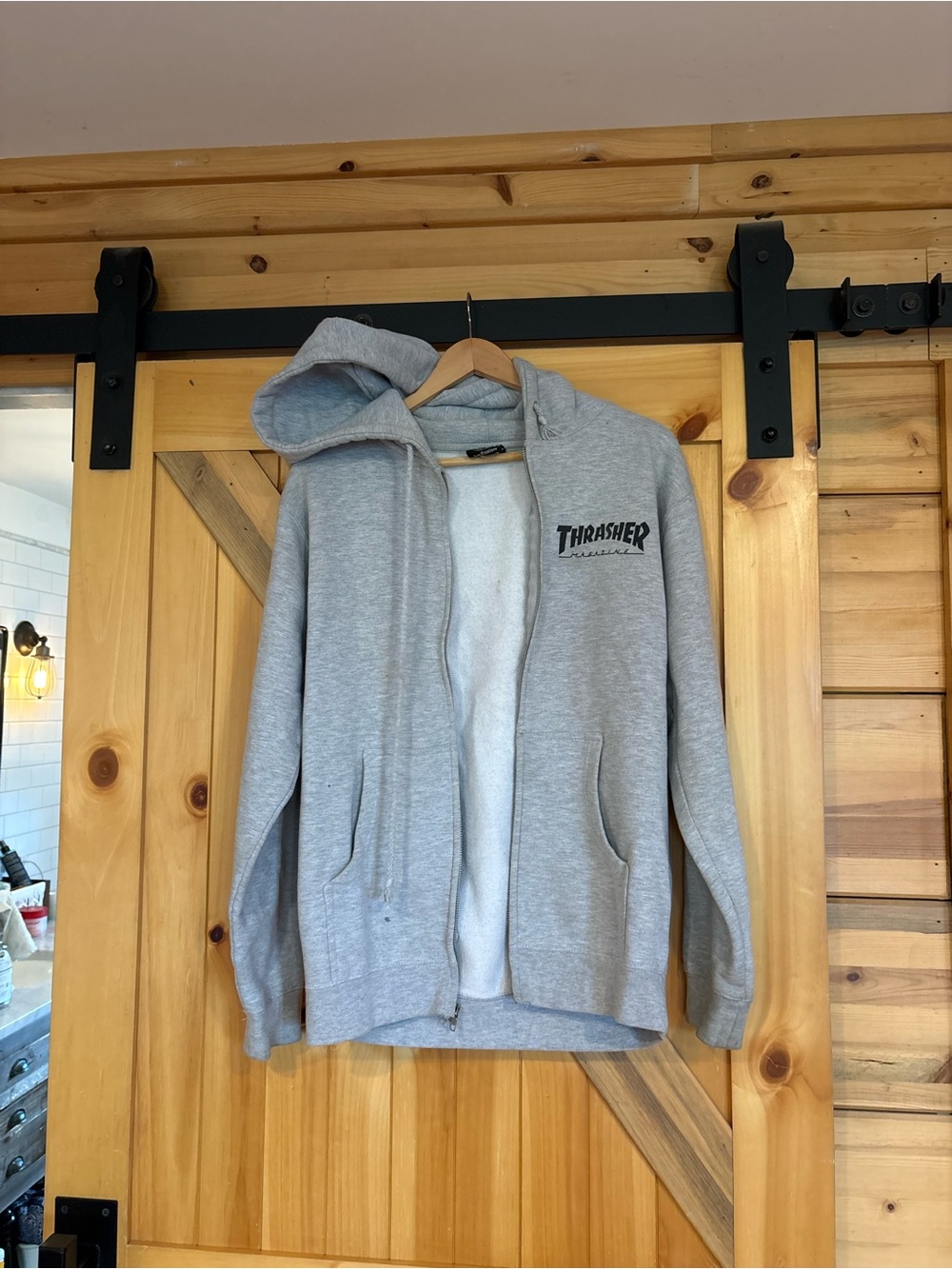 Thrasher  Men’s Light Gray Hooded Zip-Up sweatshirt / hoodie